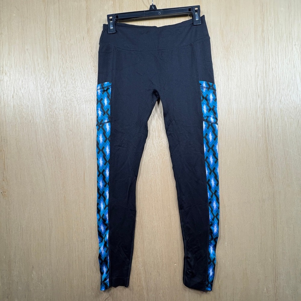 Shoactive Shosho Fashion Womens Leggings Black Blue Geometric Side Pocket Size M